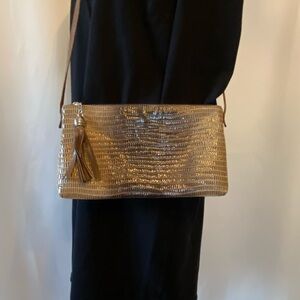 Women's Genuine Leather Croc Embossed Crossbody Purse Leopard Lining Mobwife